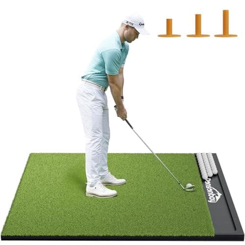 Ponsonbay Integrated Golf Hitting Mat with Ball Tray, Thickening Golf Mats Practice Outdoor & Indoor Artificial Turf Matt with 3 Tees 5 ft x 4 ft 1.02 in Thick