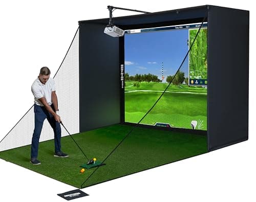 Complete Golf Simulator Enclosure Package – 4K-Ready Impact Screen with Blackout Cage, Projector Mount, Frame Poles, Side Shank Nets | Indoor & Garage Practice | Easy Setup | 12-Month Warranty