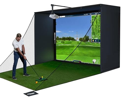 Complete Golf Simulator Enclosure Package – 4K-Ready Impact Screen with Blackout Cage, Projector Mount, Frame Poles, Side Shank Nets | Indoor & Garage Practice | Easy Setup | 12-Month Warranty